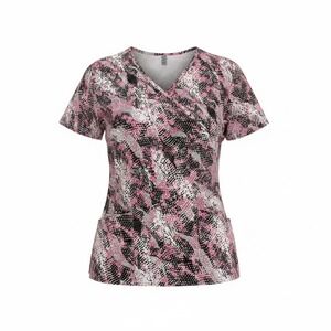 FLEX Womens Scrub Top V Neck Abstract Pink Black White Grey Size Medium